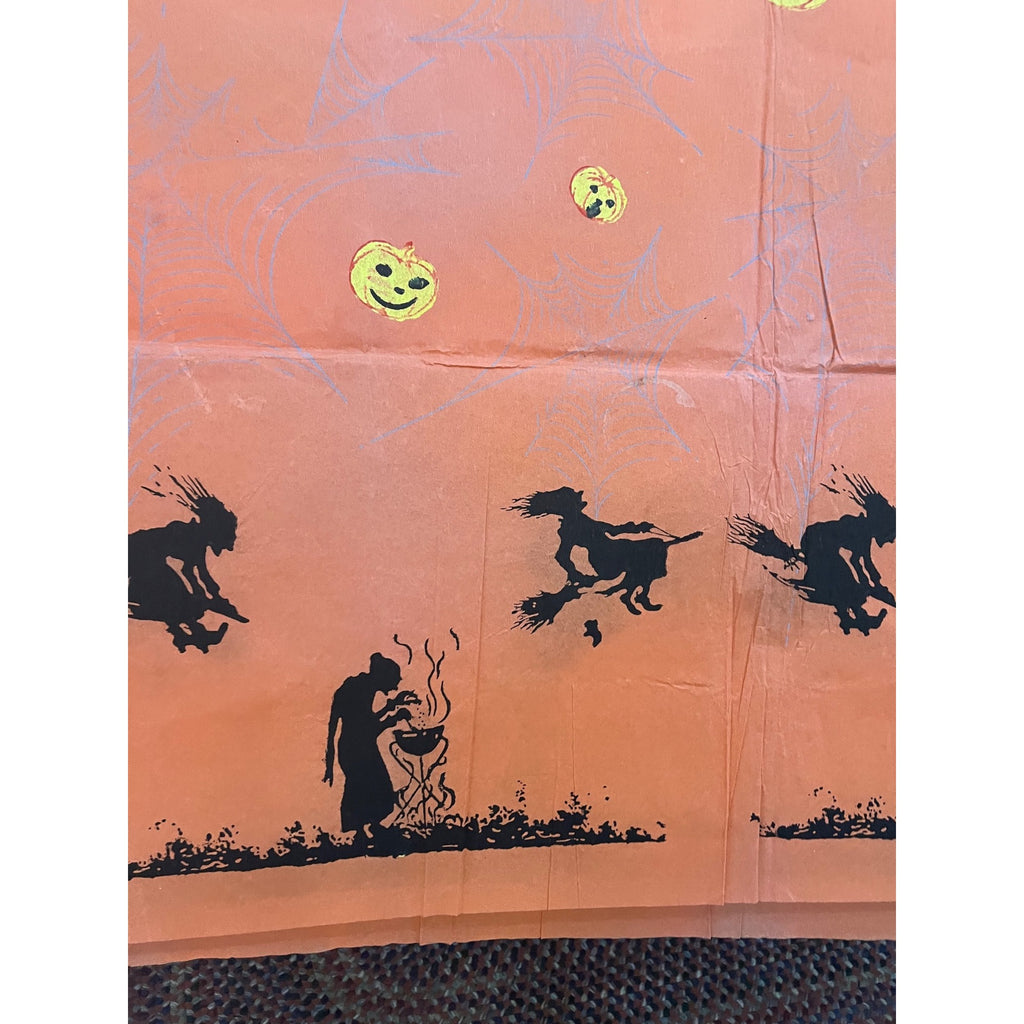 RARE Vintage Halloween Dennison c1926 Crepe Paper Table Cover Flying Witches JOL Spider Webs
