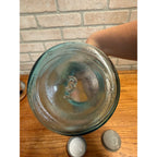 Vintage Pair of Ball Perfect Mason Canning Fruit Jars Aqua Blue #2 & #3 Quarts 1900s
