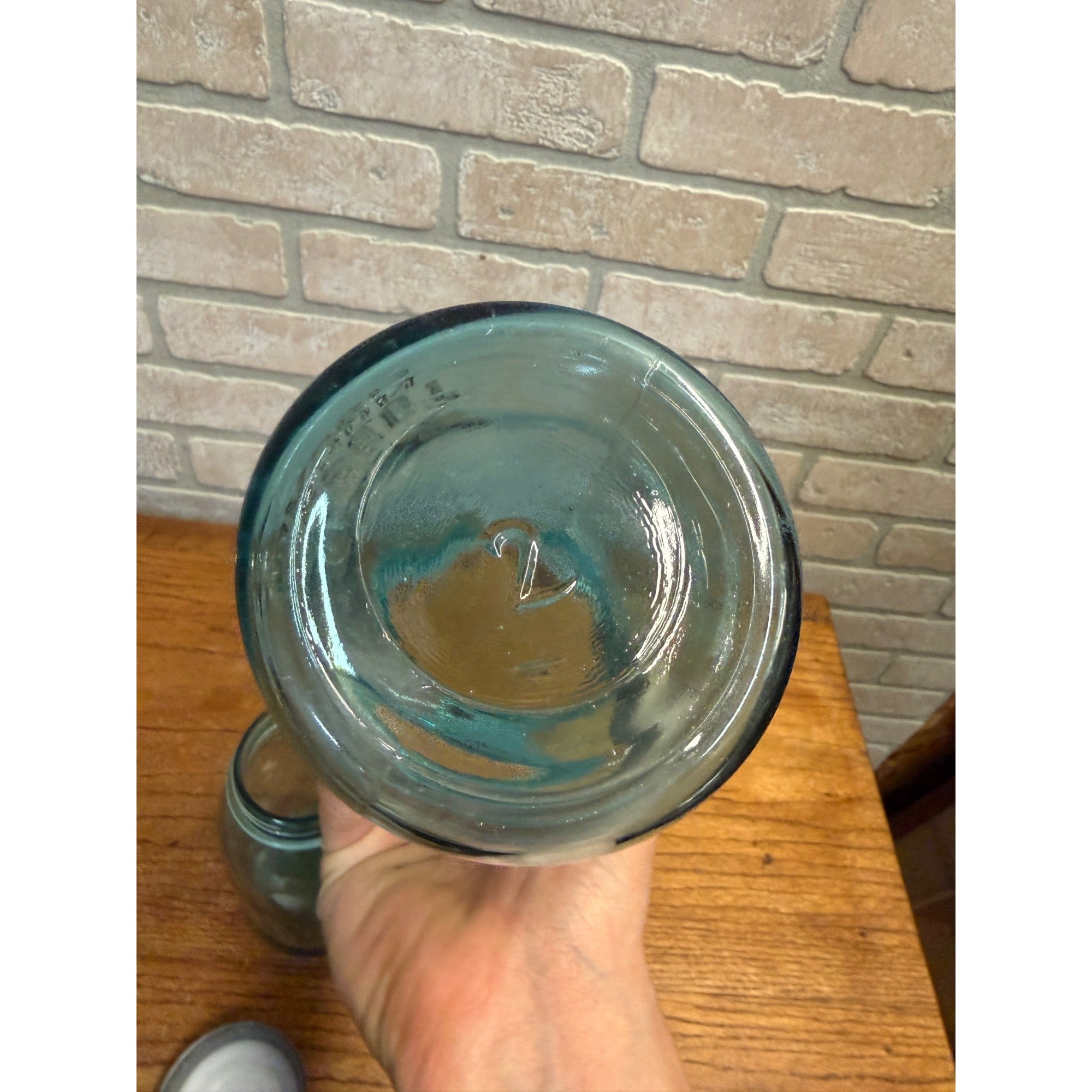 Vintage Pair of Ball Perfect Mason Canning Fruit Jars Aqua Blue #2 & #3 Quarts 1900s