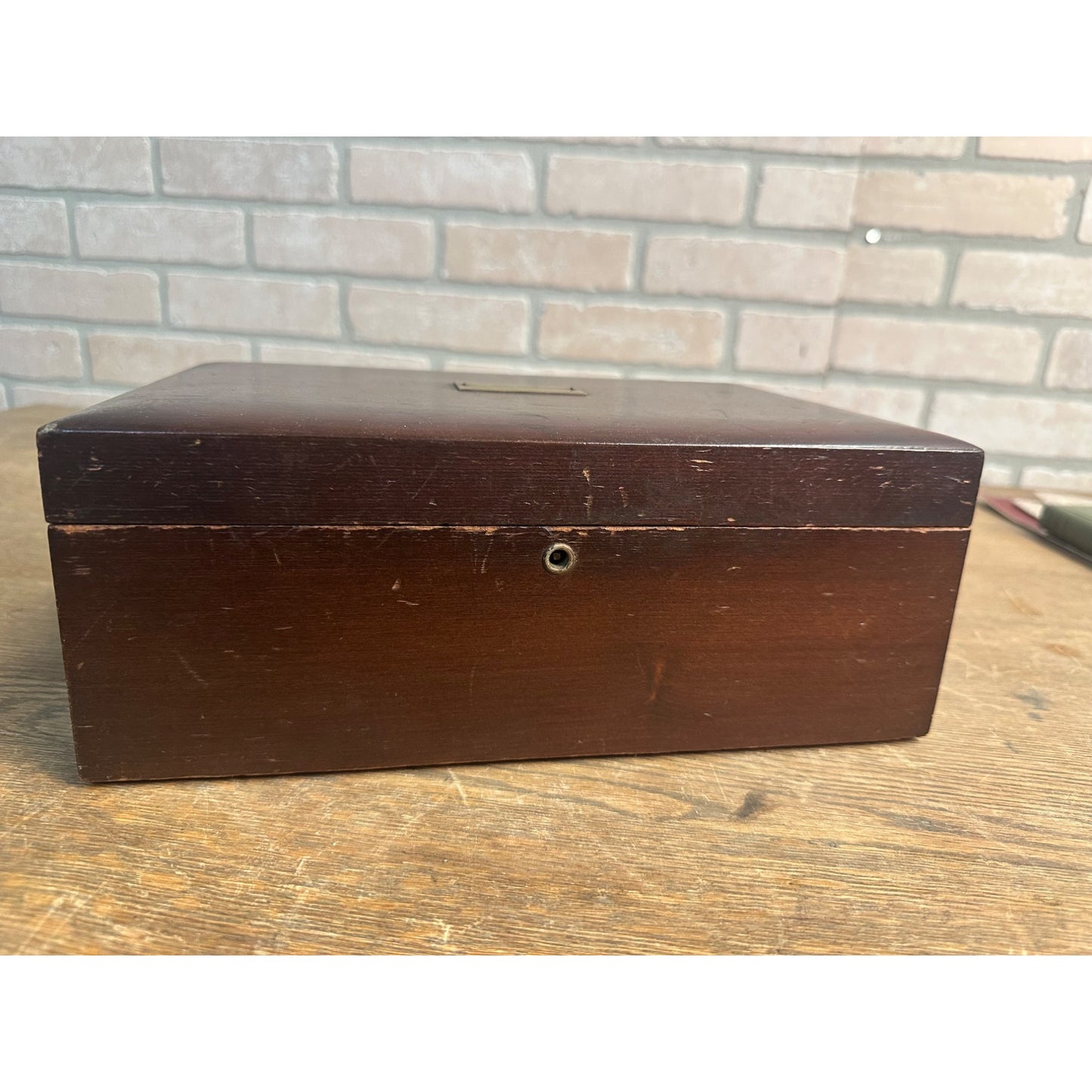 Vintage Early 1900s Oak Wooden Milk Glass Lined Cigar Tobacco Humidor