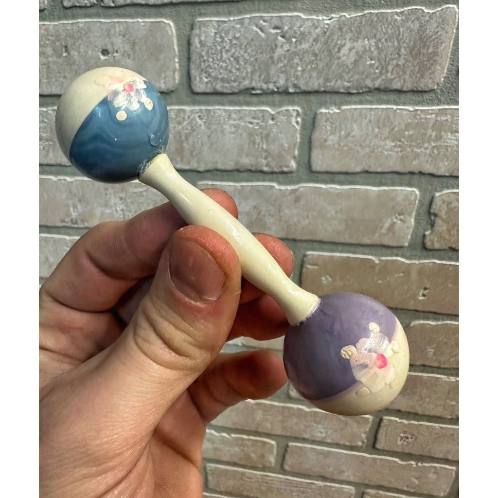 Vintage 1940s Baby Rattle Celluloid Plastic 4" Dumbbell Style Two-Tone