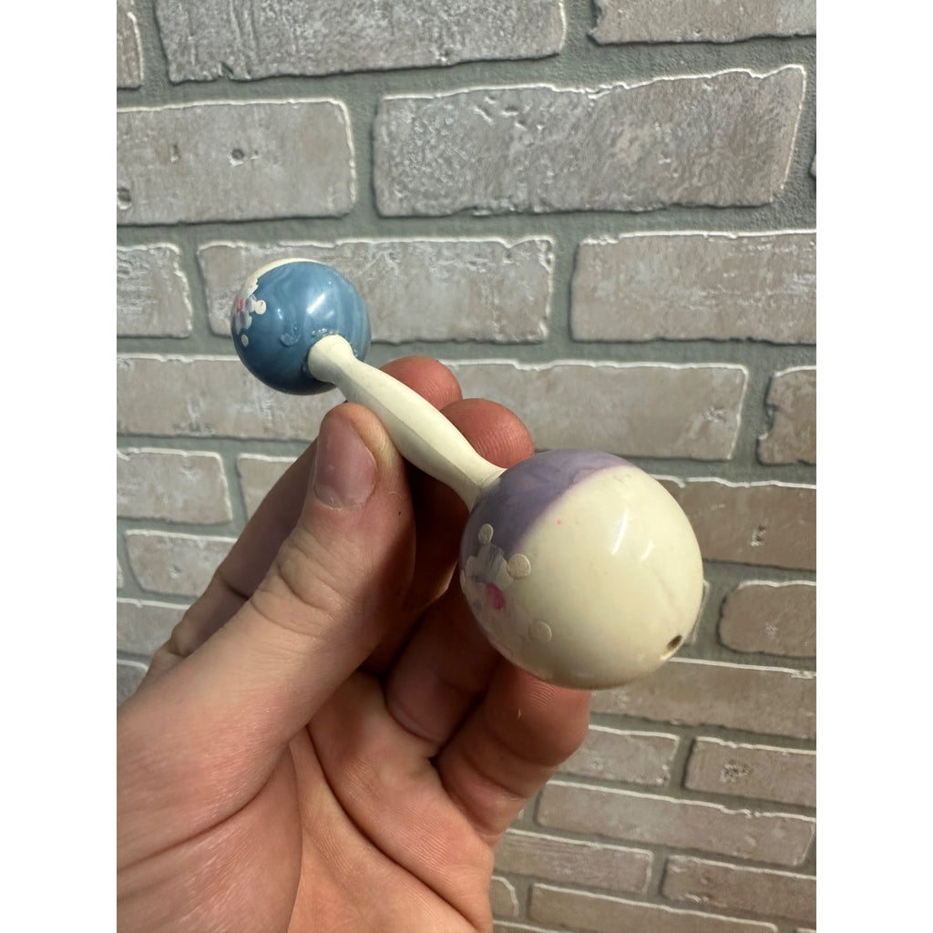 Vintage 1940s Baby Rattle Celluloid Plastic 4" Dumbbell Style Two-Tone