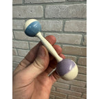Vintage 1940s Baby Rattle Celluloid Plastic 4" Dumbbell Style Two-Tone