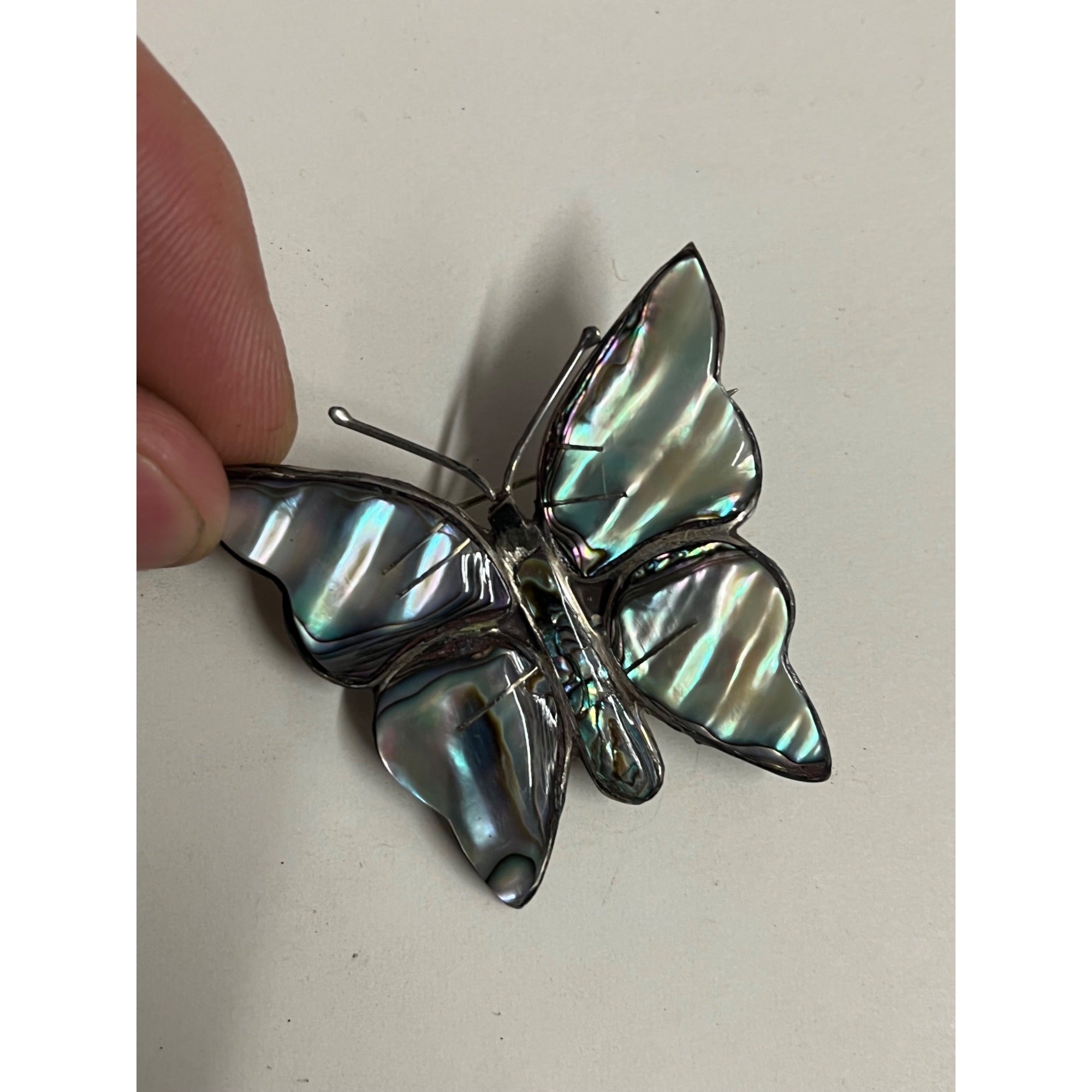 Vintage Mexico 925 Sterling Silver Abalone Butterfly Brooch Pin Taxco Style