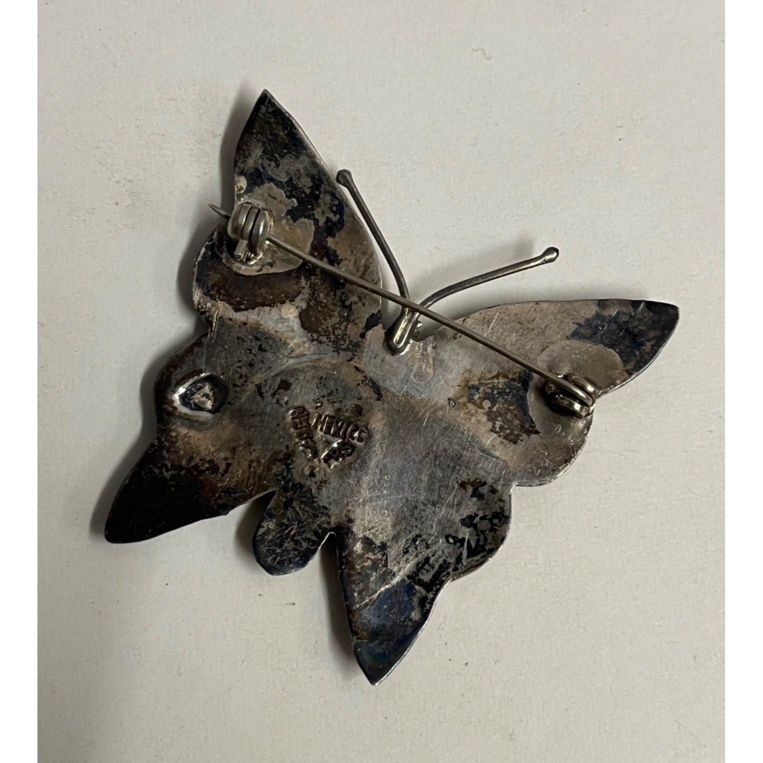 Vintage Mexico 925 Sterling Silver Abalone Butterfly Brooch Pin Taxco Style