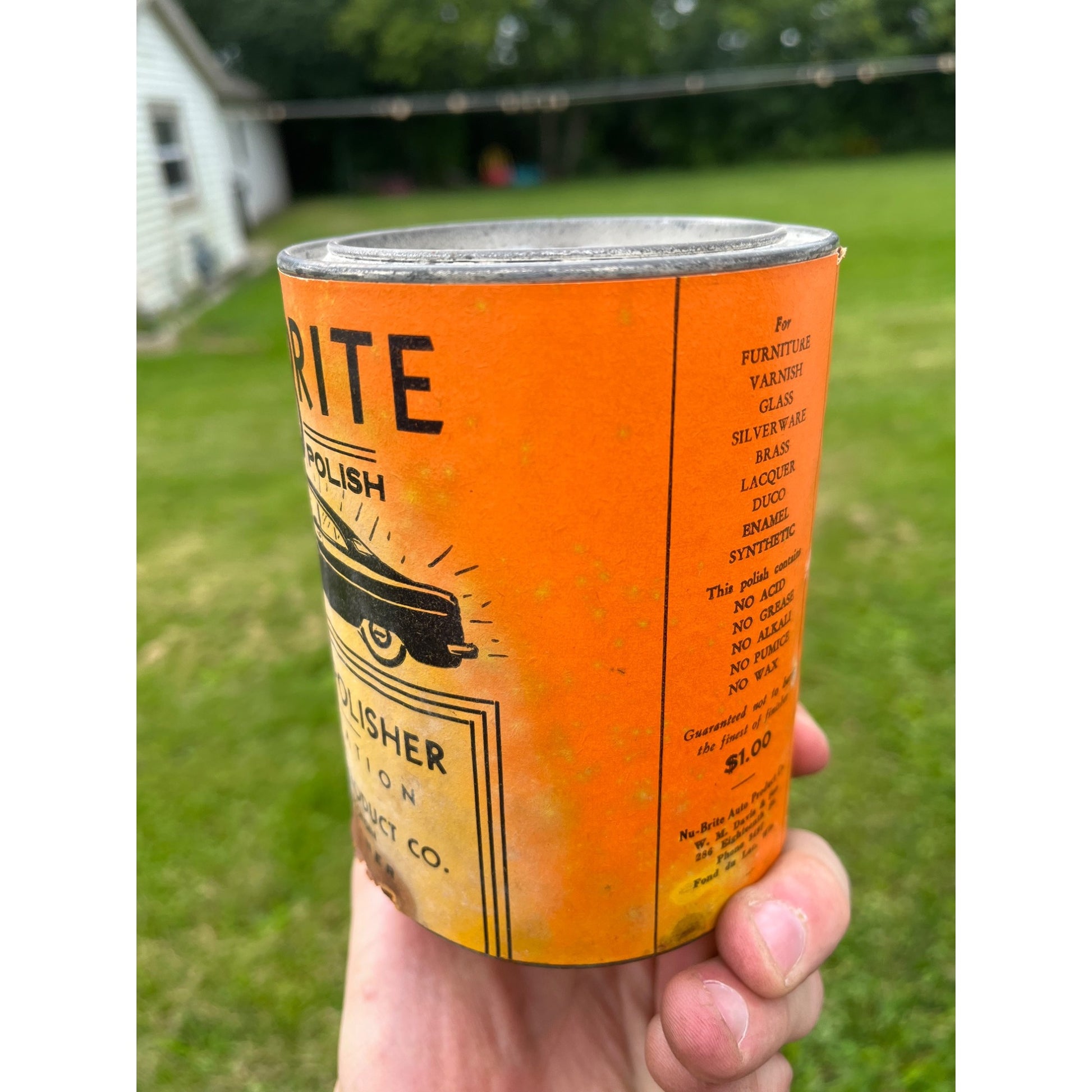 Vintage 1940s Nu-Brite Automobile Car Polish Oil Can Fond du Lac Wis