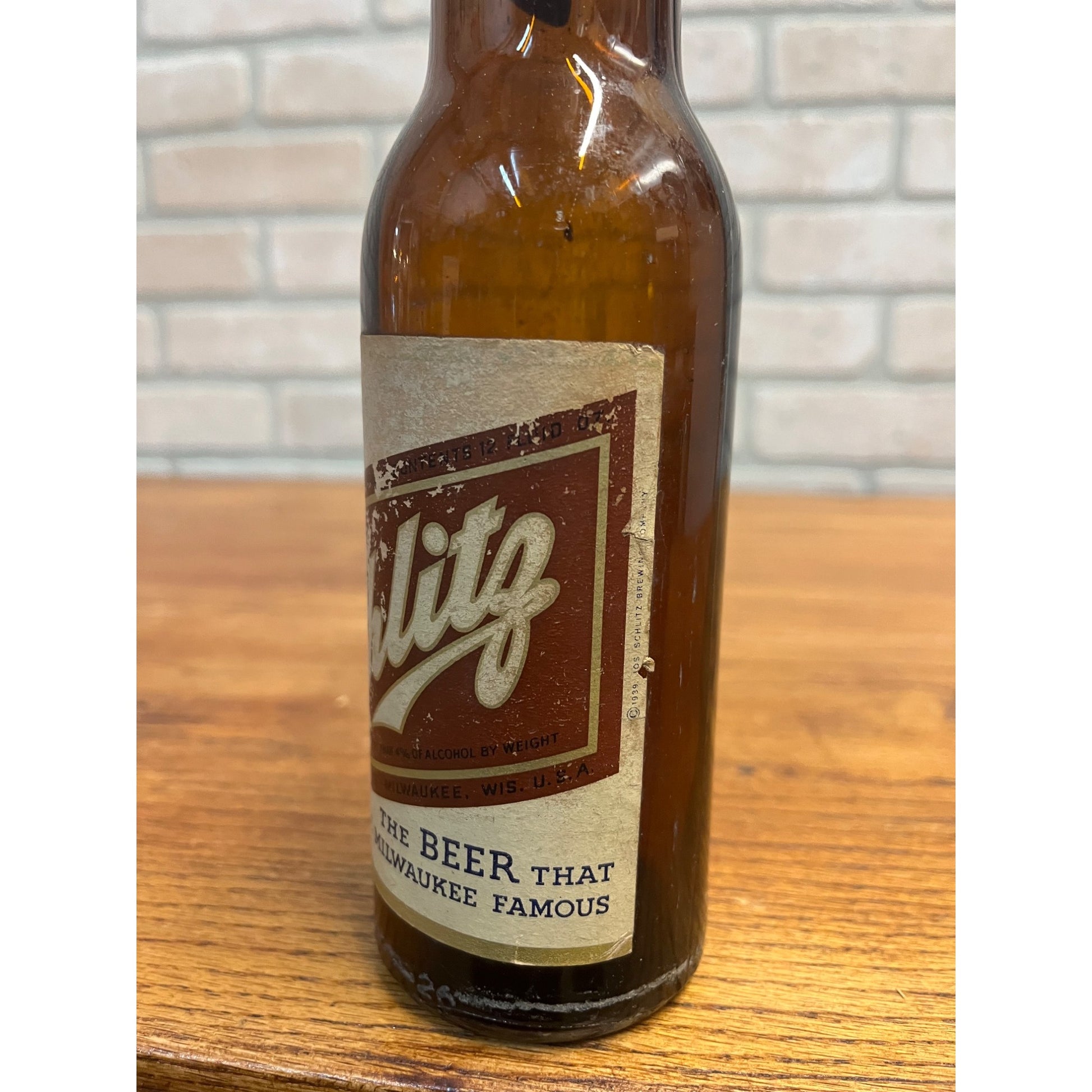 Vintage 1939 Schlitz Beer Label Bottle IRTP Milwaukee Wisconsin WI Wis - Fair