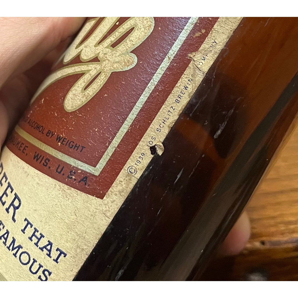 Vintage 1939 Schlitz Beer Label Bottle IRTP Milwaukee Wisconsin WI Wis - Fair