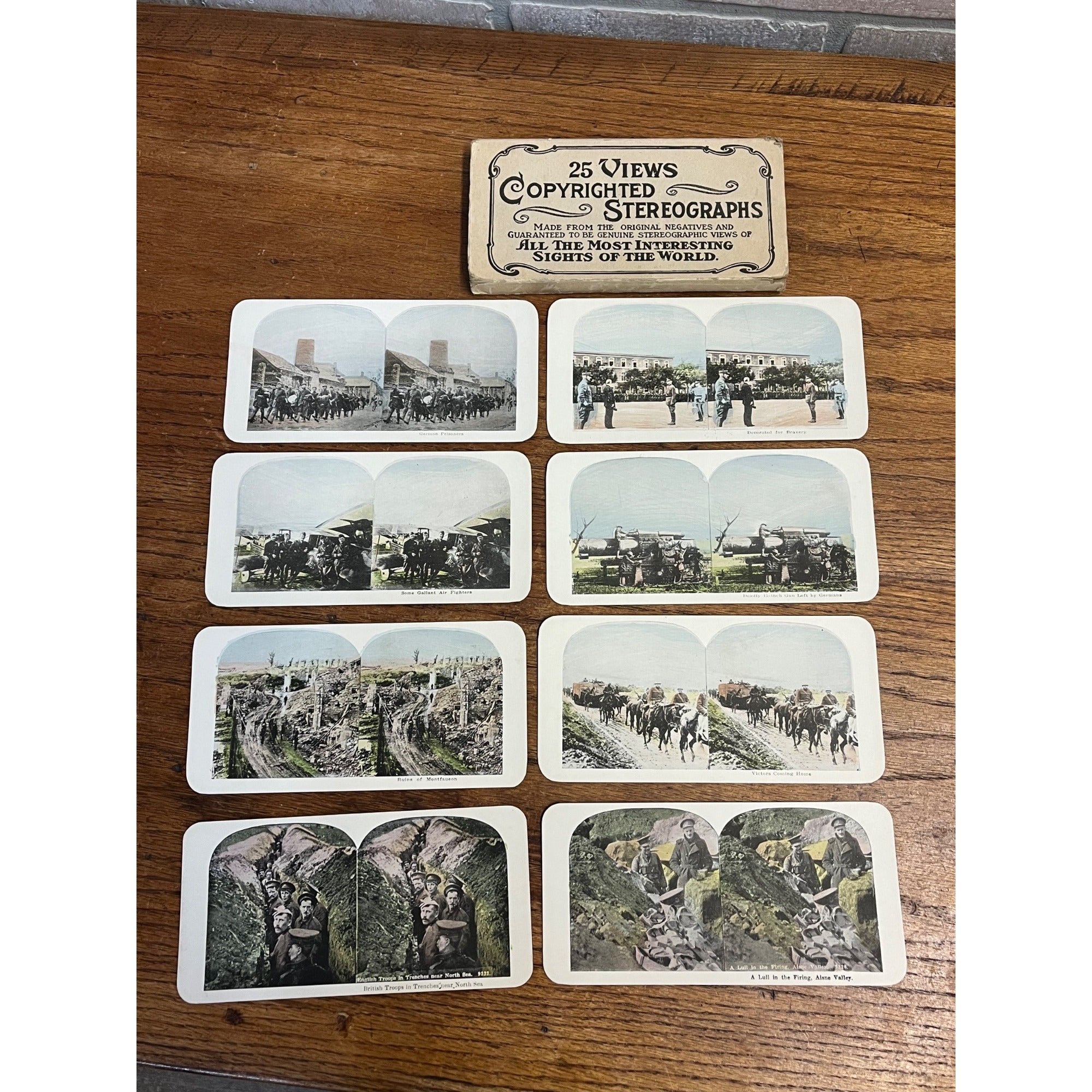 Rare Set of 25 Stereoscope Cards Battlefields of Europe WWI Stereoviews World War WW1