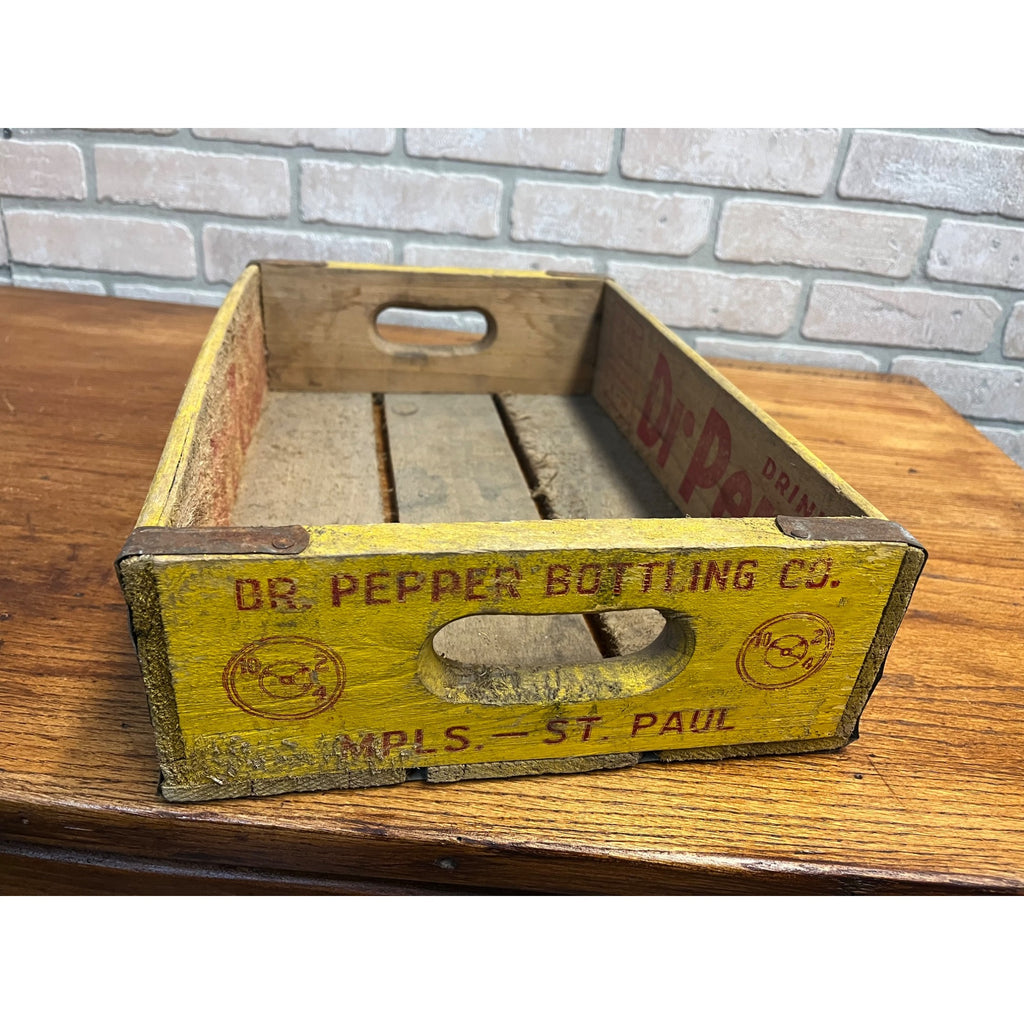 Vintage Wooden Soda Crate Dr. Pepper Wood Box Yellow Red St Paul MN