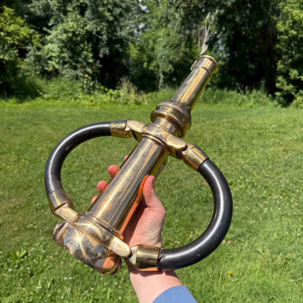 Vintage AKRON FIRE NOZZLE Solid Brass Double Handle Firefighting Large
