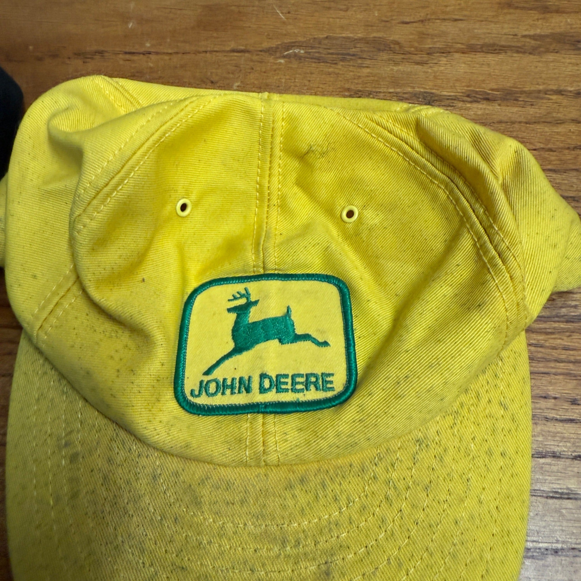 (2) Vintage John Deere Advertising Hats Caps Snapback Worn Used Preowned