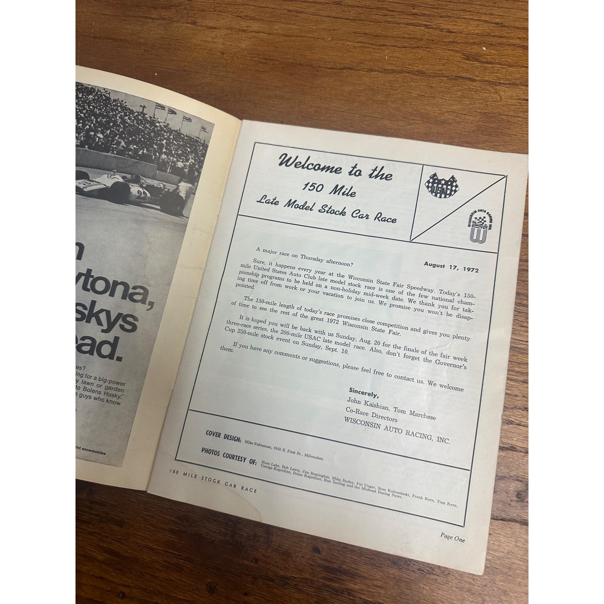 1972 Stock Car 150 Mile Race National Championship Souvenir Program Wisconsin