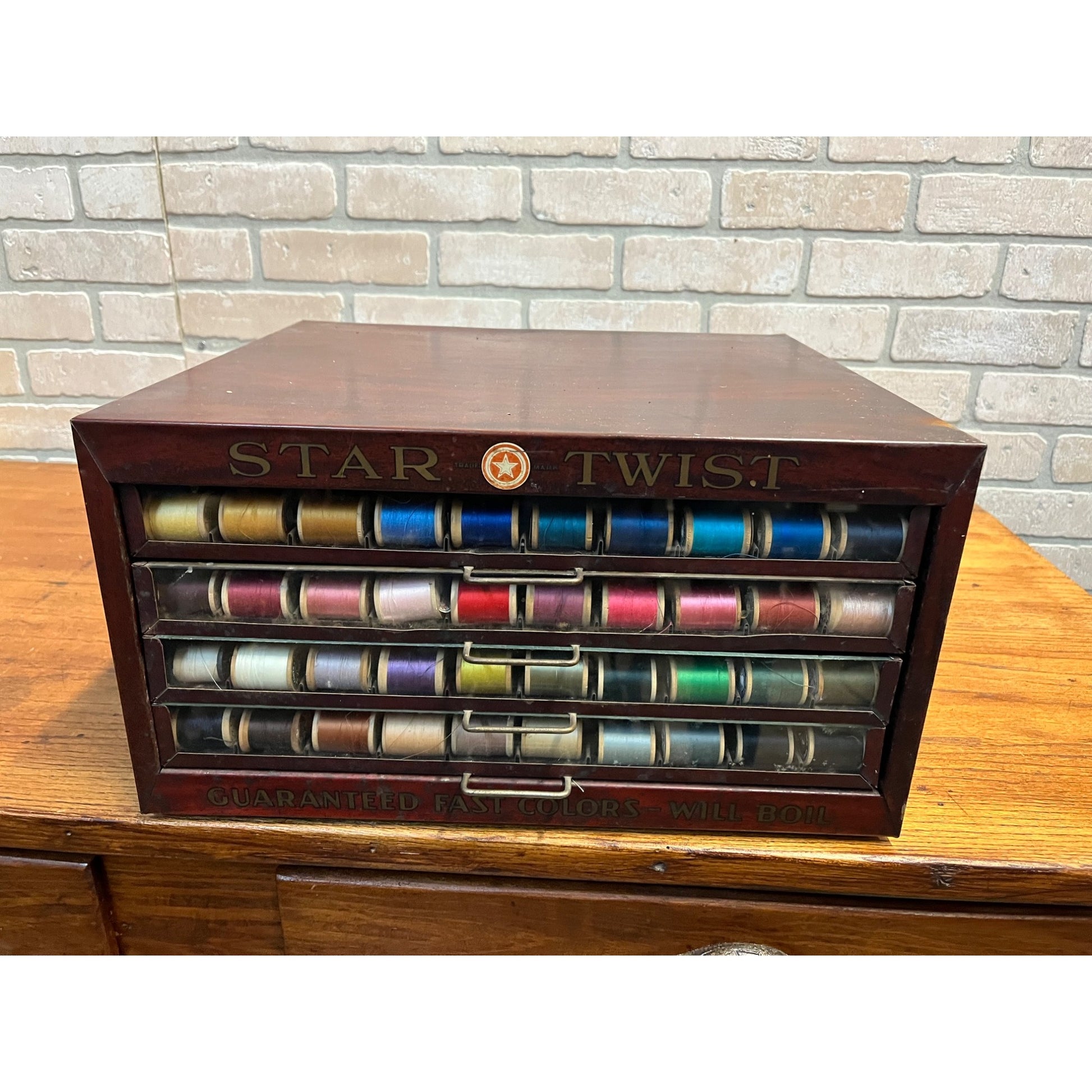 Antique Vintage Star Twist Sewing Thread Advertising Store Display Cabinet