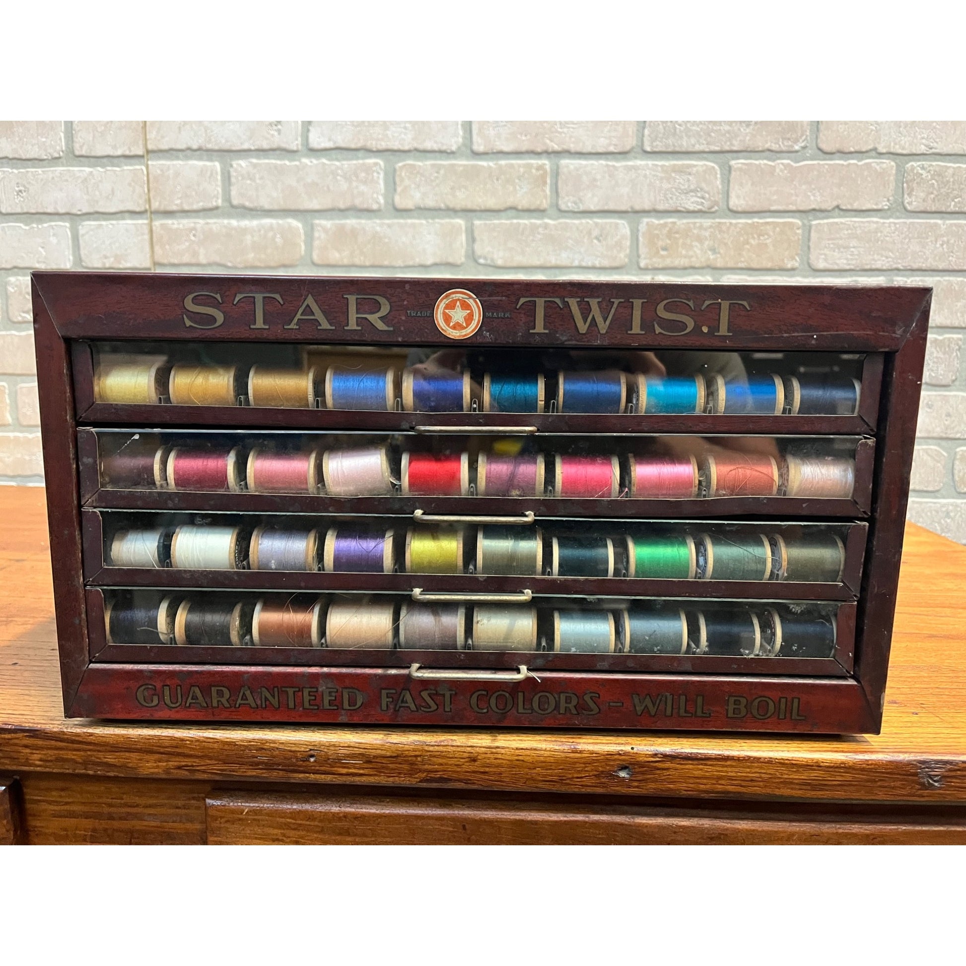Antique Vintage Star Twist Sewing Thread Advertising Store Display Cabinet