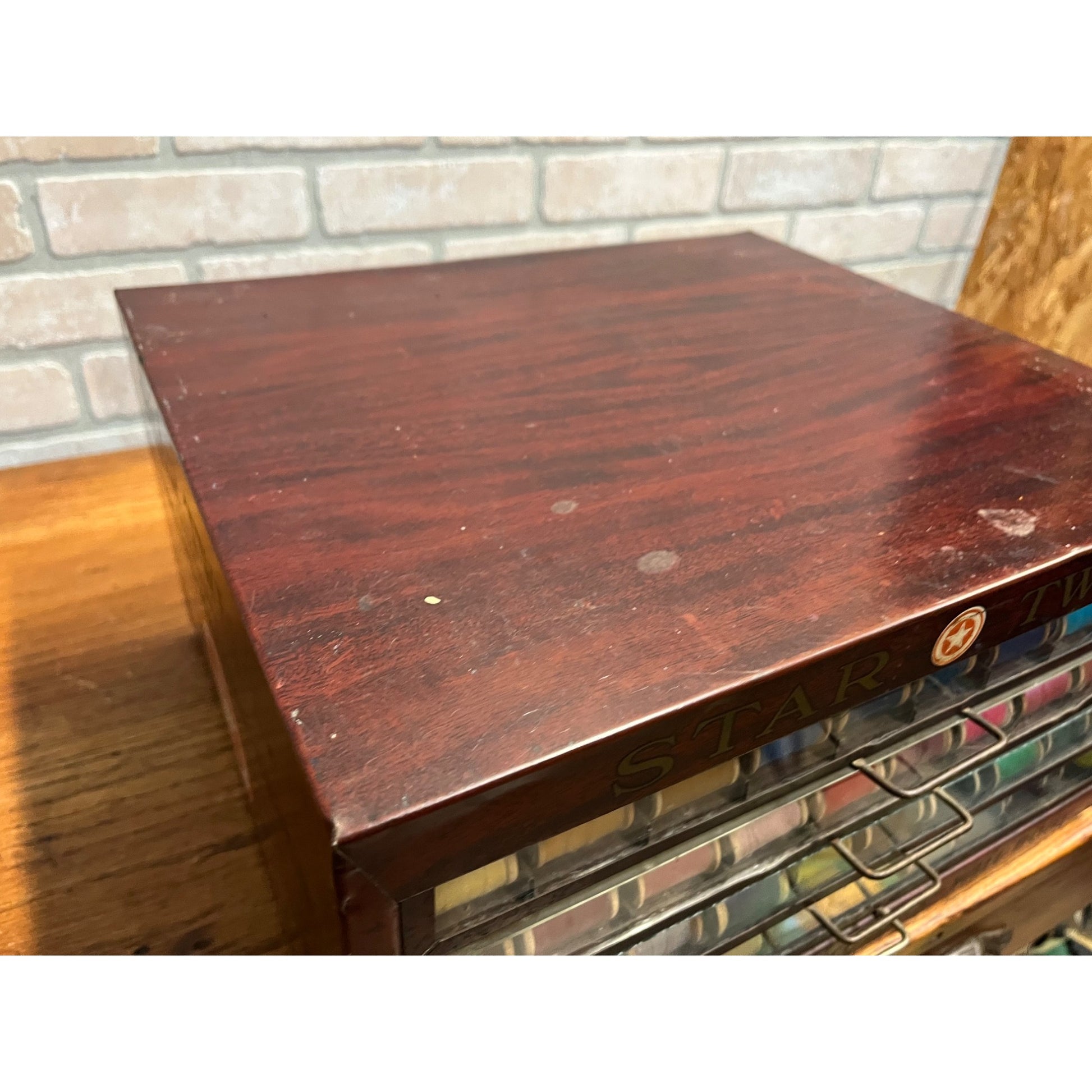 Antique Vintage Star Twist Sewing Thread Advertising Store Display Cabinet