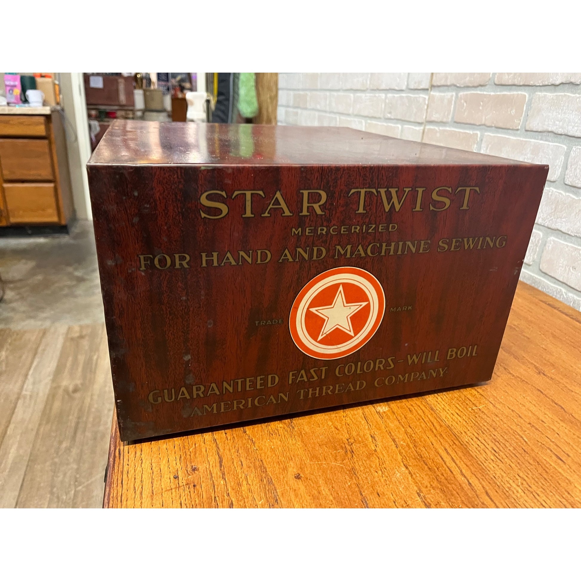 Antique Vintage Star Twist Sewing Thread Advertising Store Display Cabinet