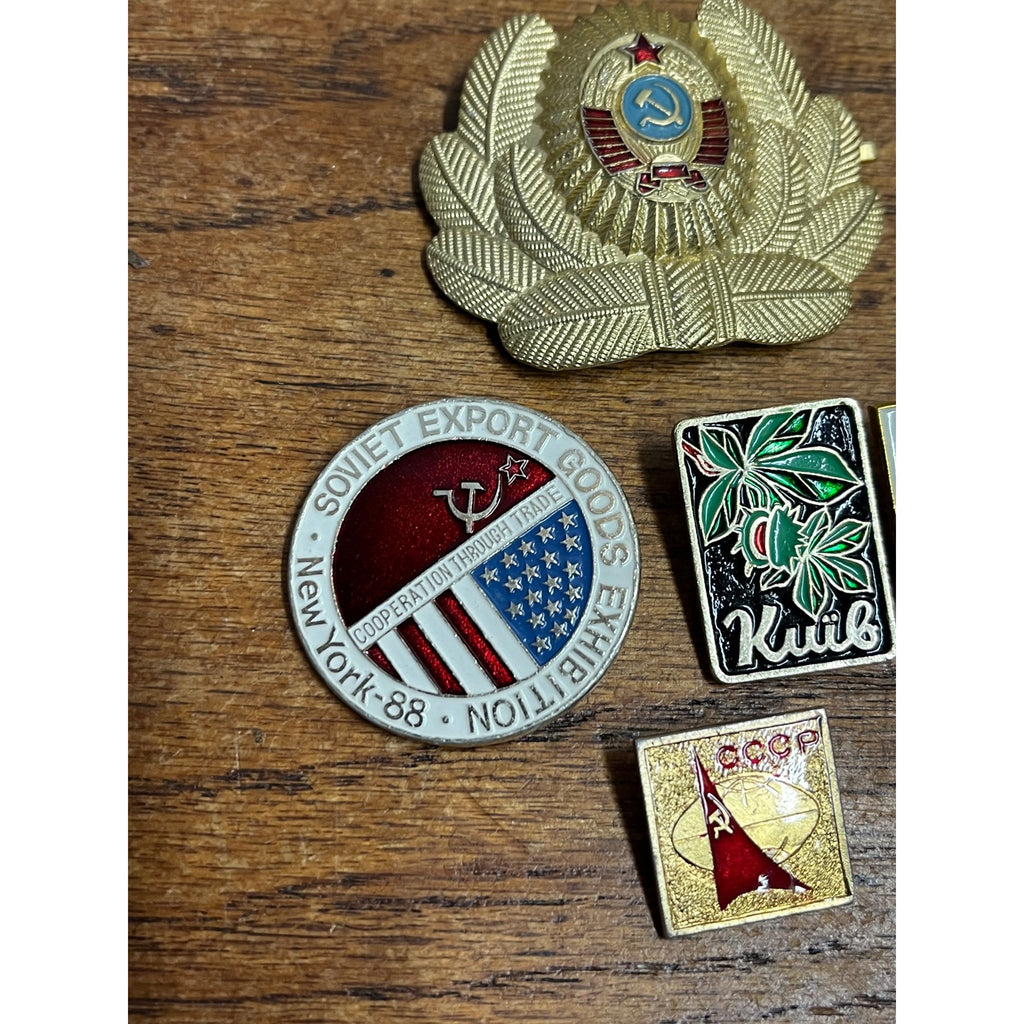 Vintage 1980s Soviet Russia USSR CCCP Pins Lot Export Goods Exhibition 1988 Officers Badge