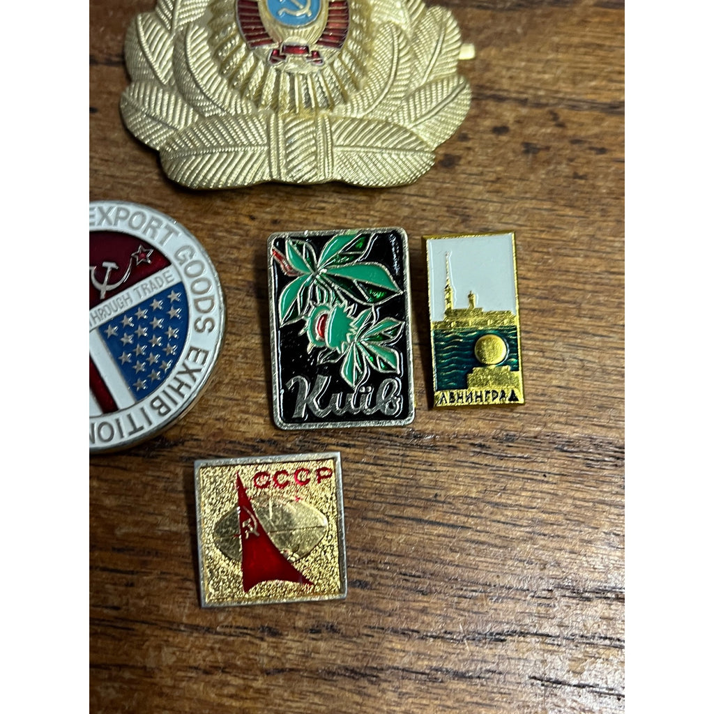 Vintage 1980s Soviet Russia USSR CCCP Pins Lot Export Goods Exhibition 1988 Officers Badge