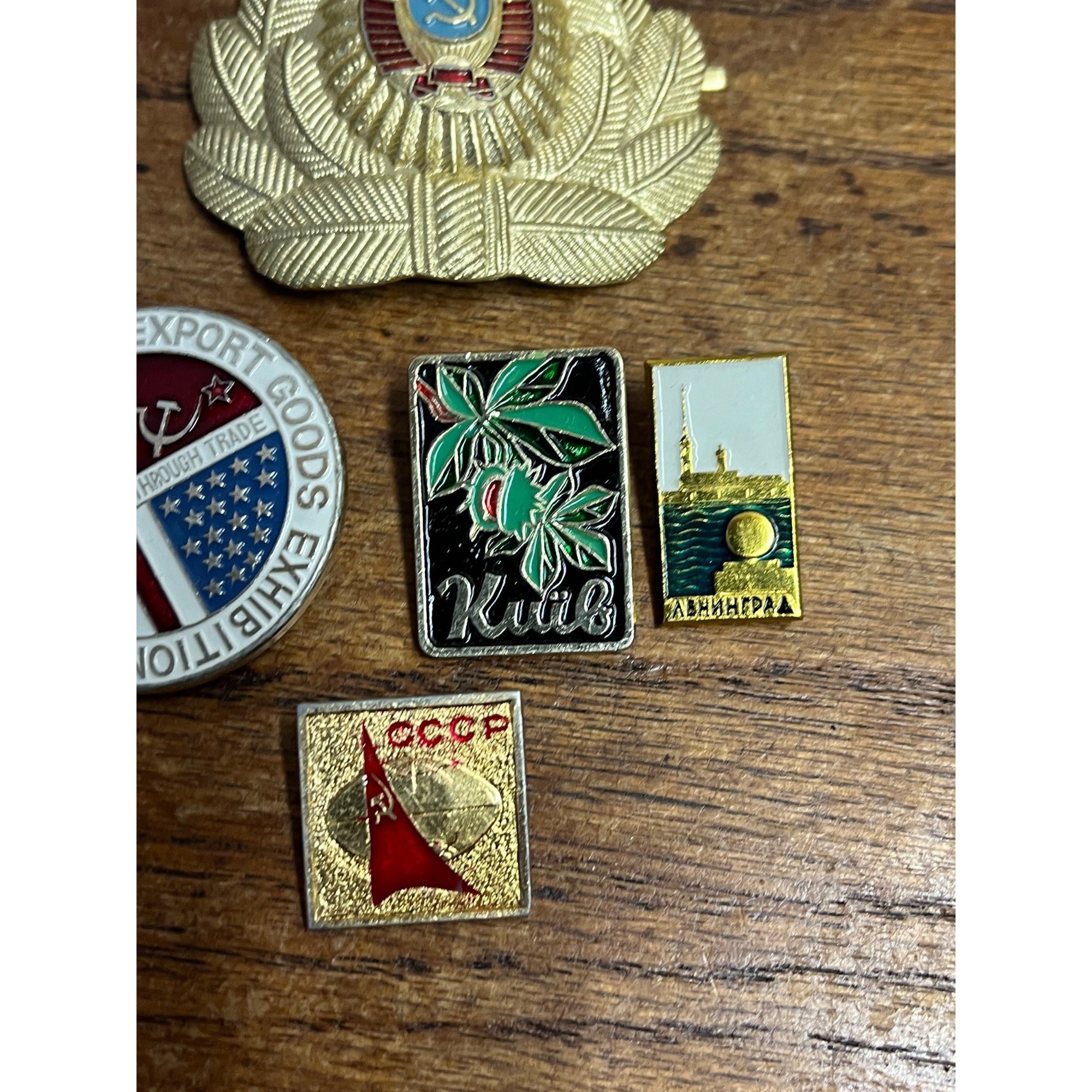 Vintage 1980s Soviet Russia USSR CCCP Pins Lot Export Goods Exhibition 1988 Officers Badge