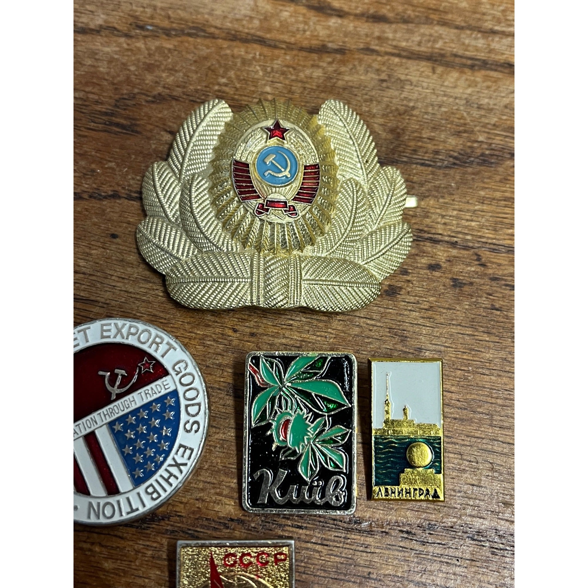 Vintage 1980s Soviet Russia USSR CCCP Pins Lot Export Goods Exhibition 1988 Officers Badge