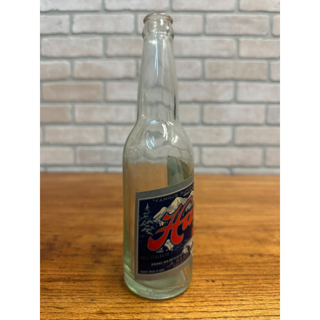 Vintage Haas Pilsner Beer 12oz Clear Bottle Houghton MI Mich. Label Huron Spring