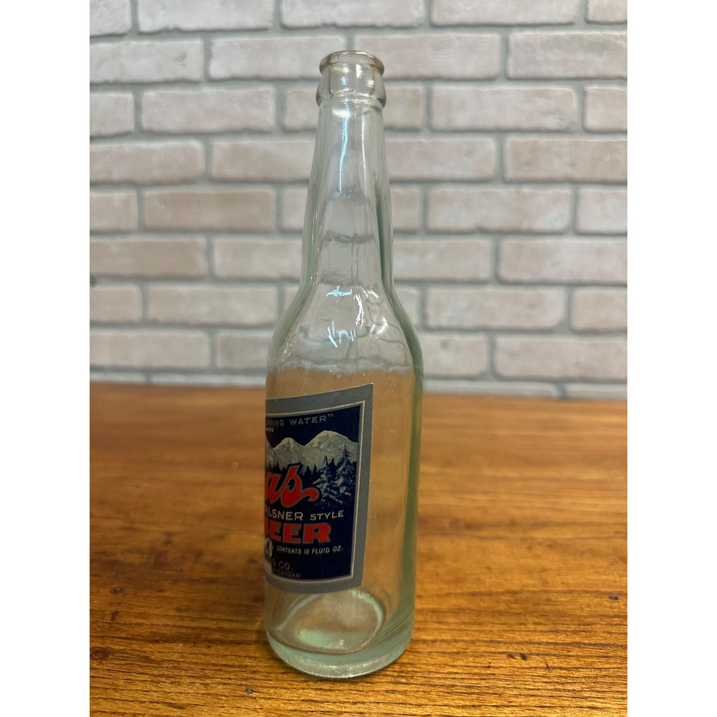 Vintage Haas Pilsner Beer 12oz Clear Bottle Houghton MI Mich. Label Huron Spring