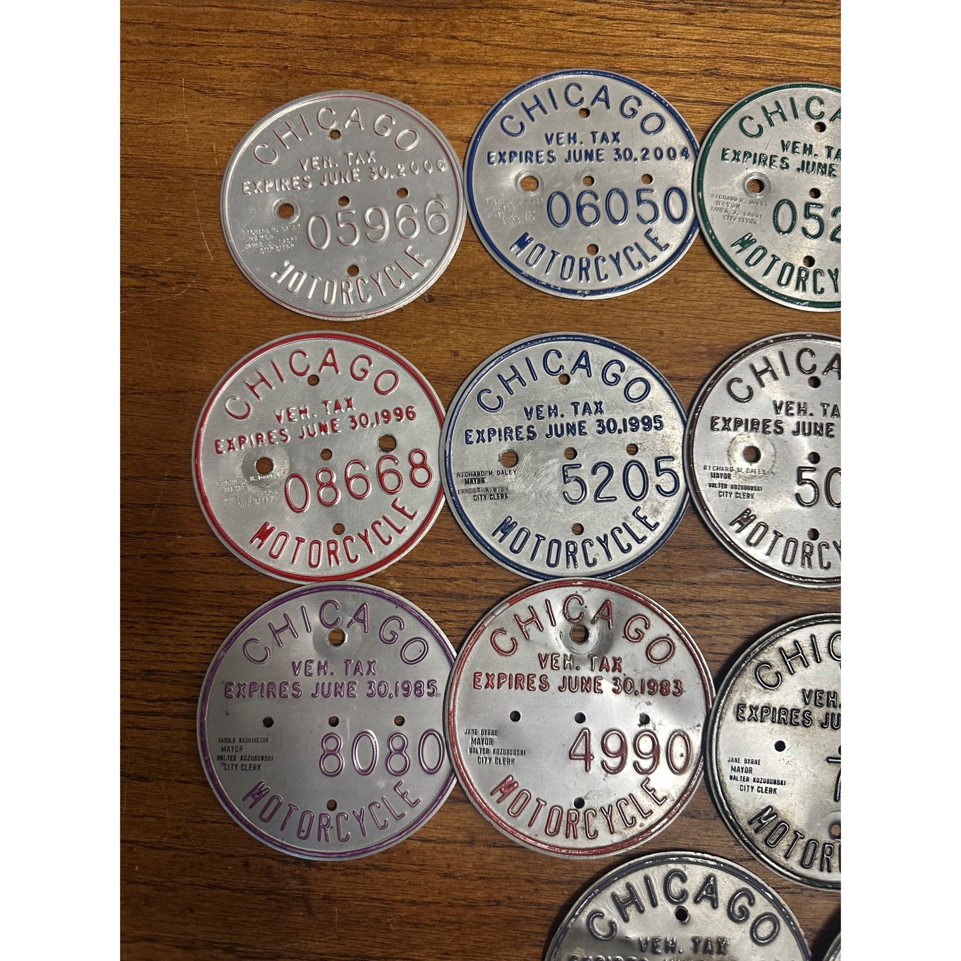 Lot (19) Chicago Motorcycle Vehicle Tax License Tag Plate 1980-2006