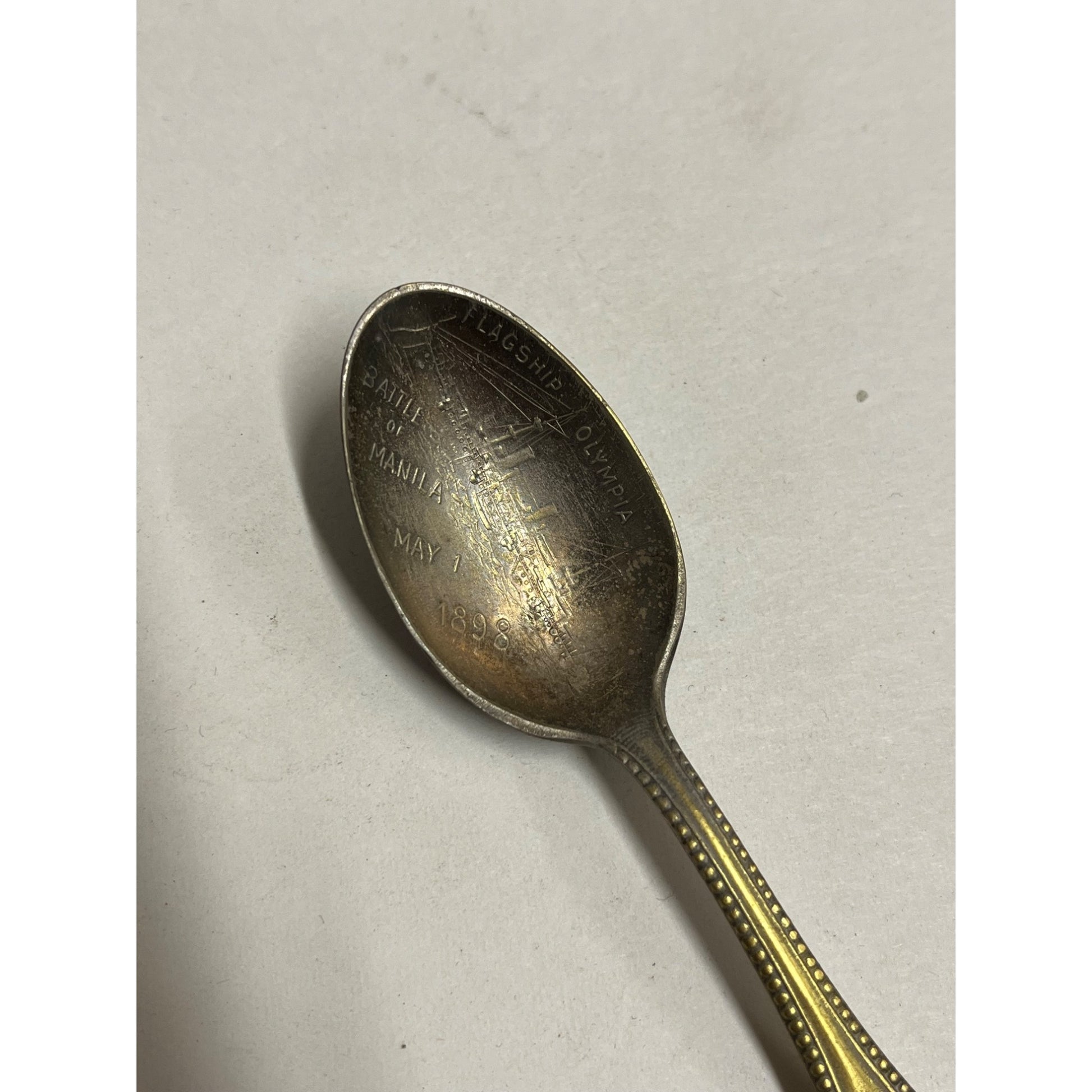 Vintage Admiral Dewey 1898 Flagship Olympia Battle of Manila Silver Plated Spoon
