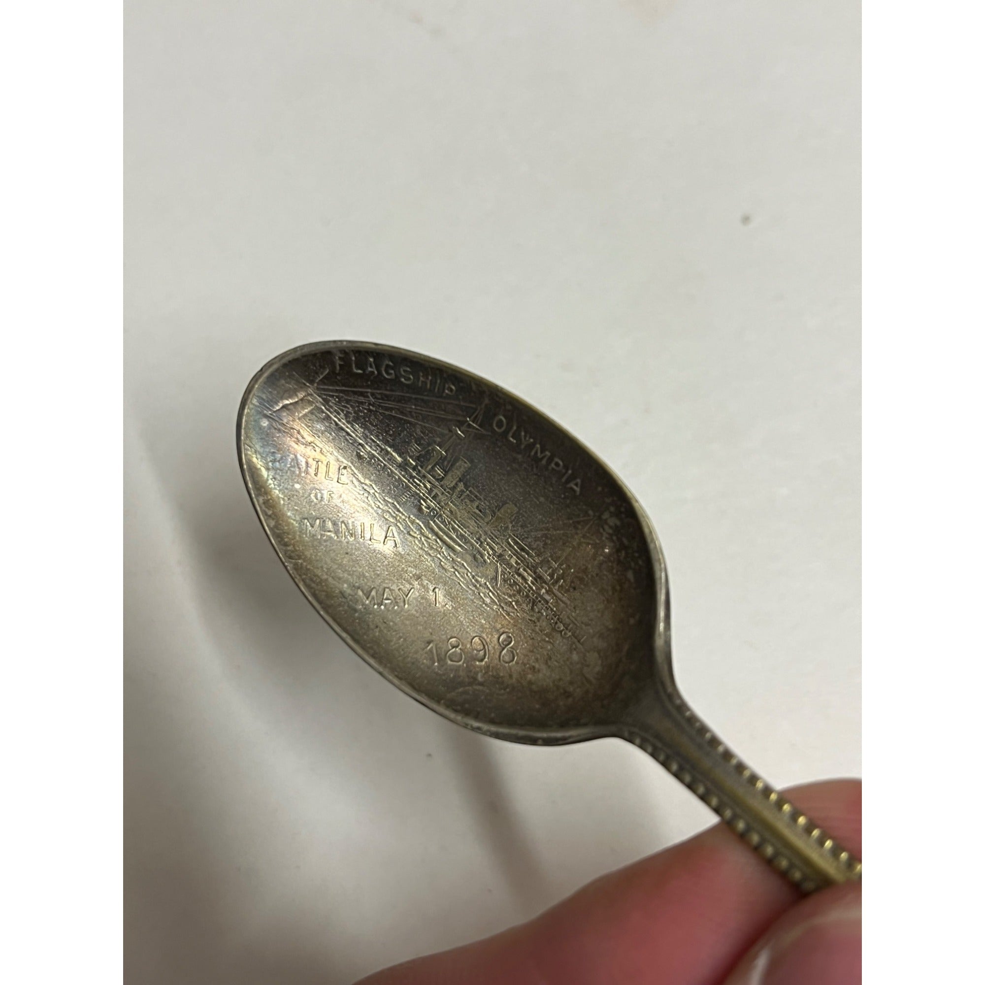 Vintage Admiral Dewey 1898 Flagship Olympia Battle of Manila Silver Plated Spoon