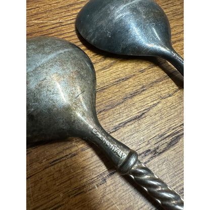 Vintage Italian Silver EP Zinc 9.5” Twist Handle Serving Spoon & Fork