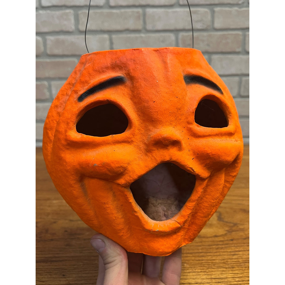 Vintage 1960s Halloween Paper Mache Jack o' Lantern JOL Large 8" Pulpco