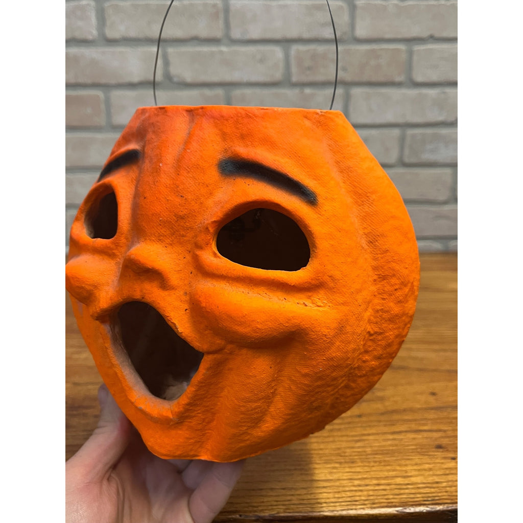 Vintage 1960s Halloween Paper Mache Jack o' Lantern JOL Large 8" Pulpco