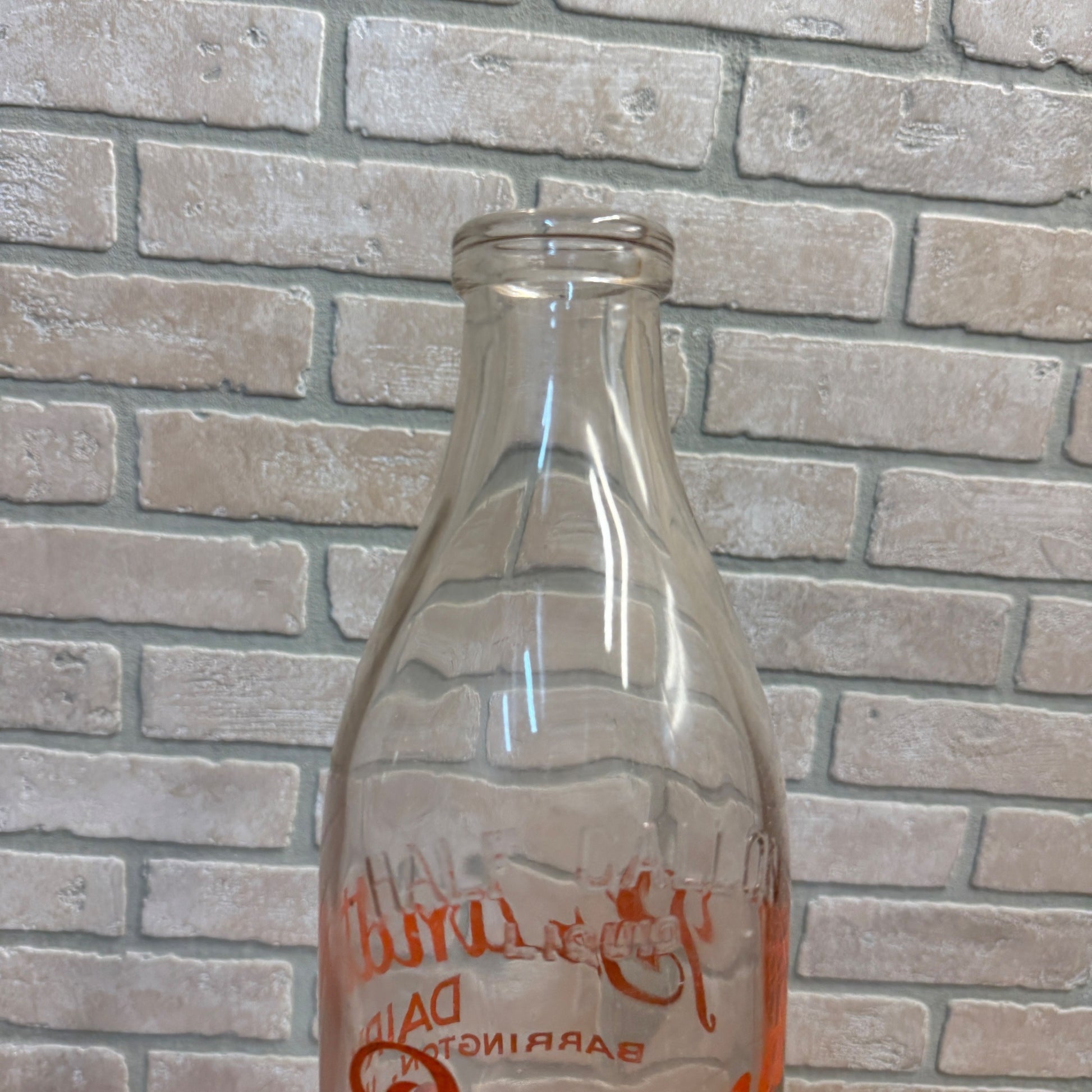 Brandt Dairy Barrington ILL IL Pyroglazed Half Gallon Milk Bottle Embossed