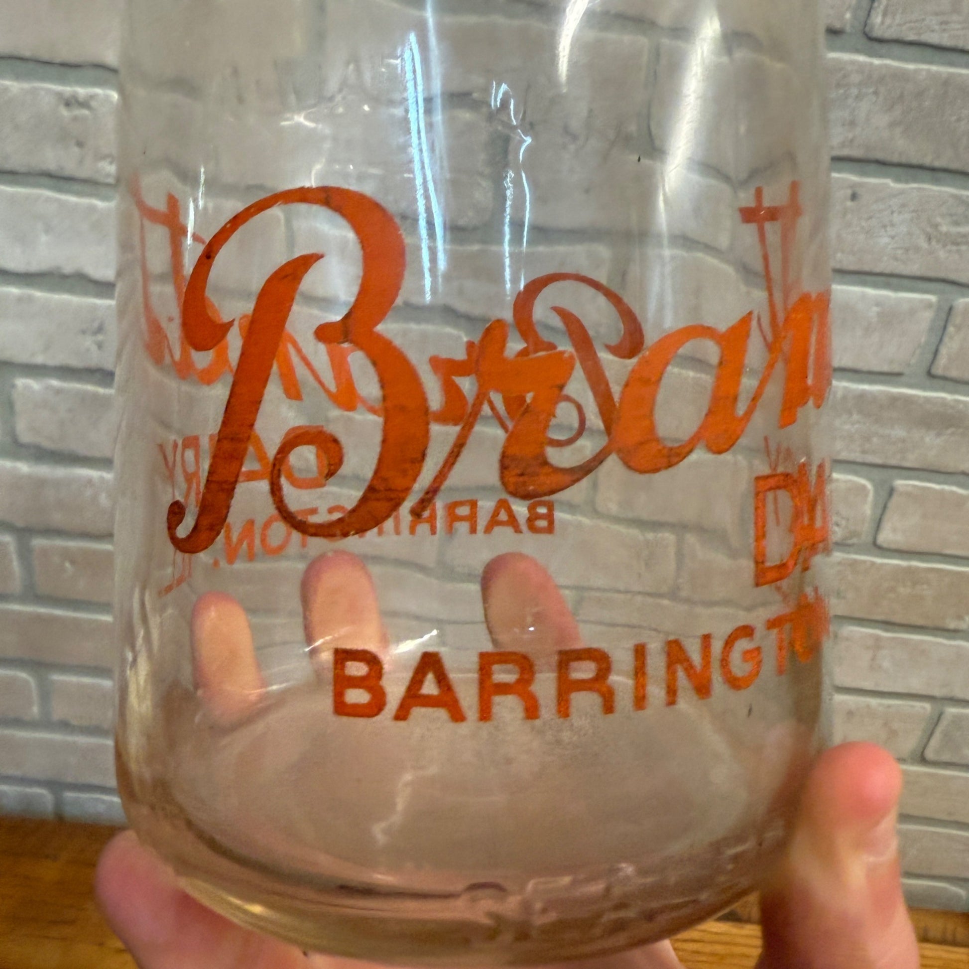 Brandt Dairy Barrington ILL IL Pyroglazed Half Gallon Milk Bottle Embossed