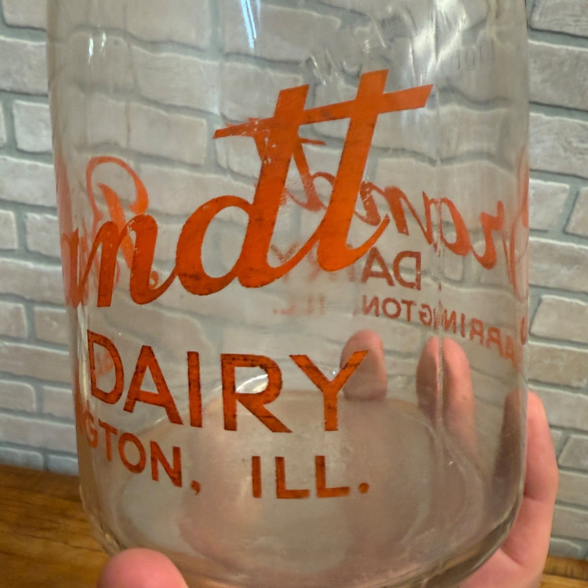 Brandt Dairy Barrington ILL IL Pyroglazed Half Gallon Milk Bottle Embossed