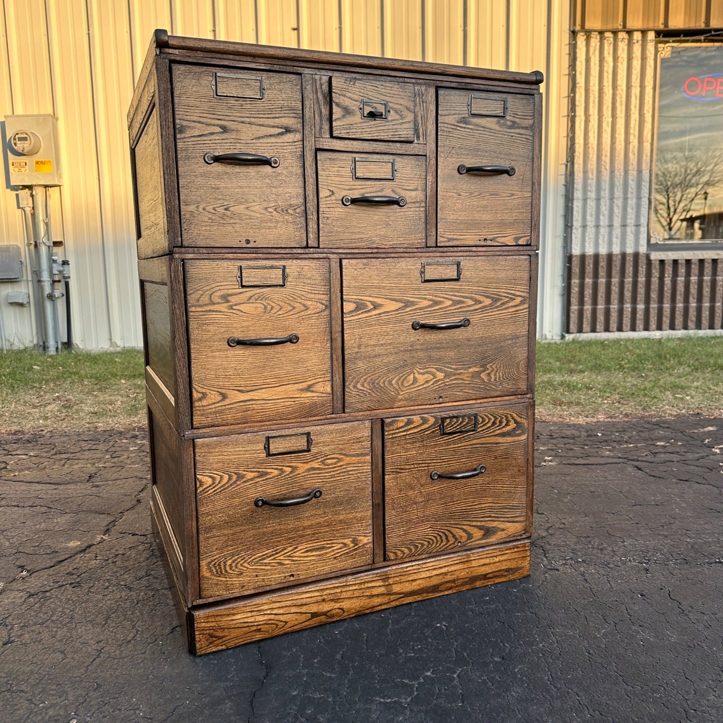 Antique 1900s Quarter Sawn Oak Three Stack Library Wooden File Cabinet Weis?