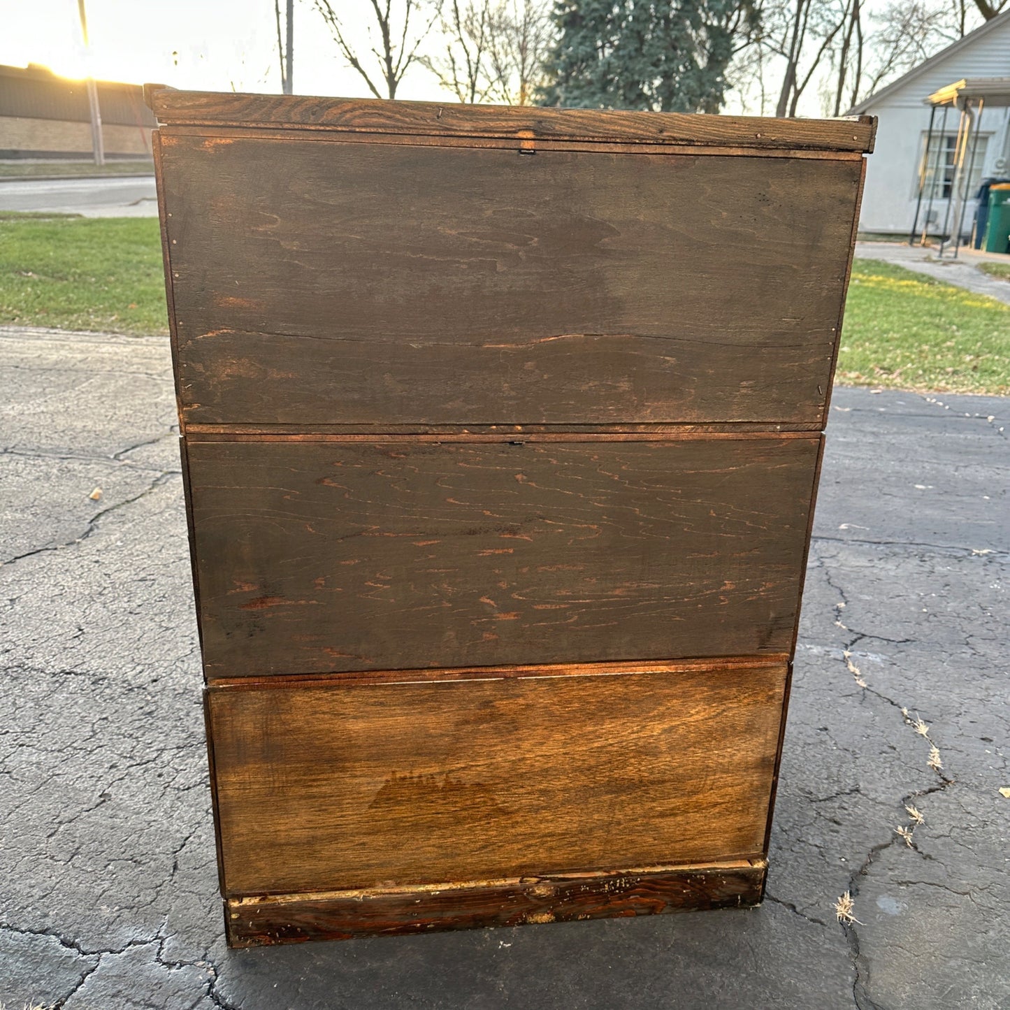 Antique 1900s Quarter Sawn Oak Three Stack Library Wooden File Cabinet Weis?