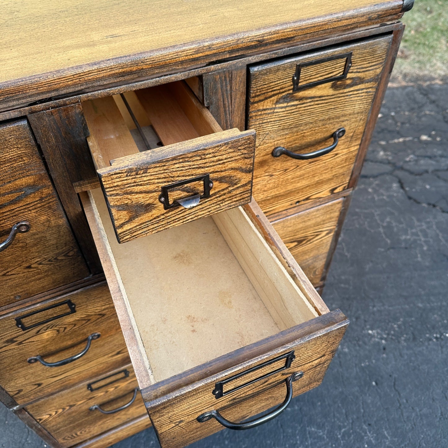 Antique 1900s Quarter Sawn Oak Three Stack Library Wooden File Cabinet Weis?