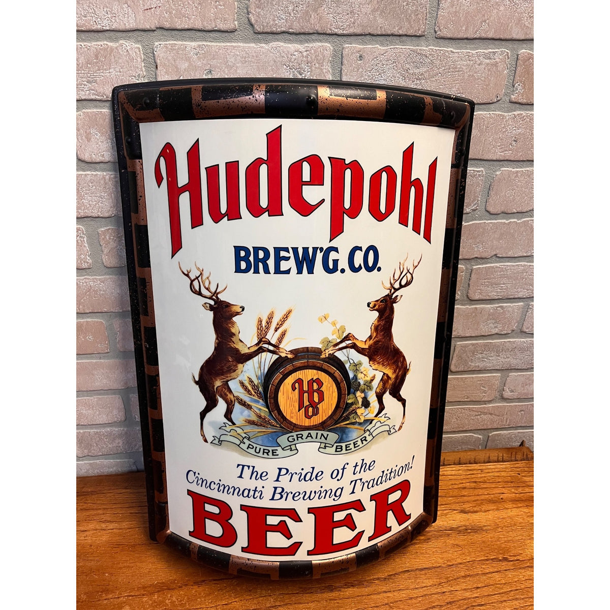 Vintage Hudepohl Brewing Co Grain Beer Sign Curved Plastic Cincinnati OH