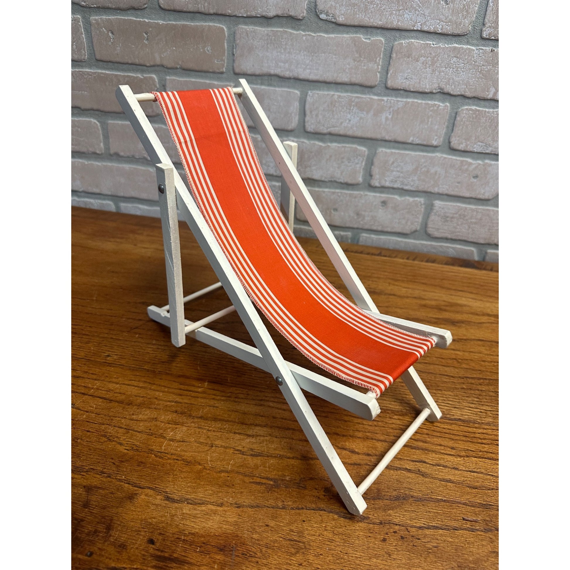 Vintage Barbie Doll Size Lounge Chair Made In Western Germany, Wood/Cloth