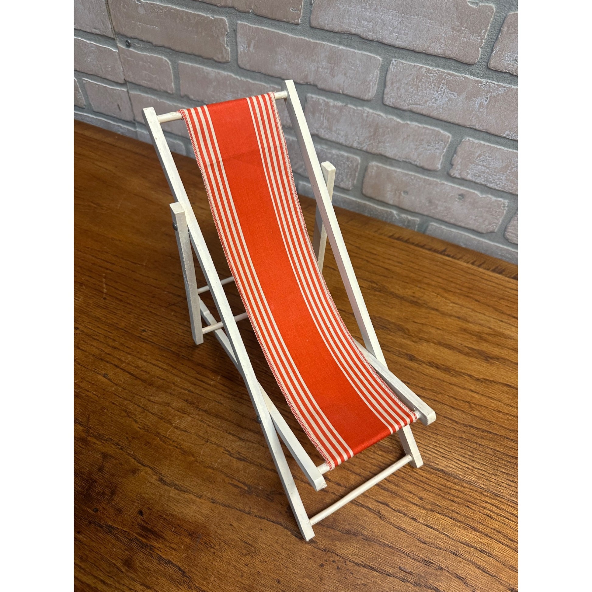 Vintage Barbie Doll Size Lounge Chair Made In Western Germany, Wood/Cloth