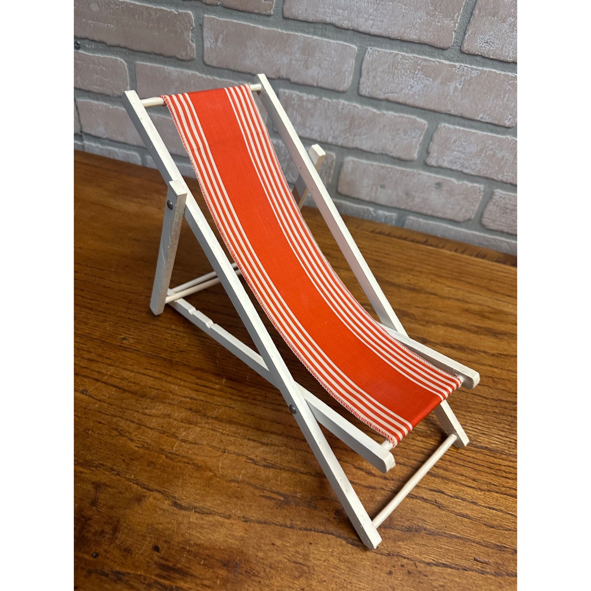 Vintage Barbie Doll Size Lounge Chair Made In Western Germany, Wood/Cloth
