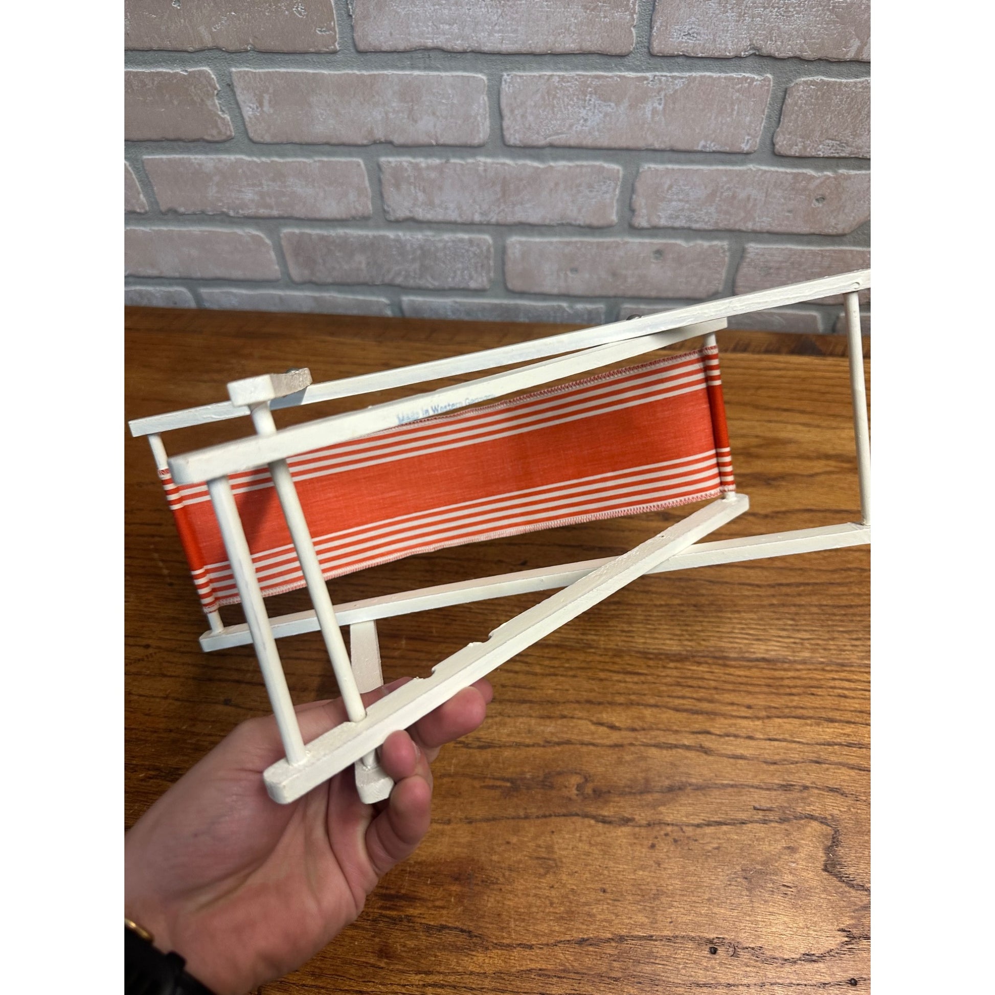 Vintage Barbie Doll Size Lounge Chair Made In Western Germany, Wood/Cloth