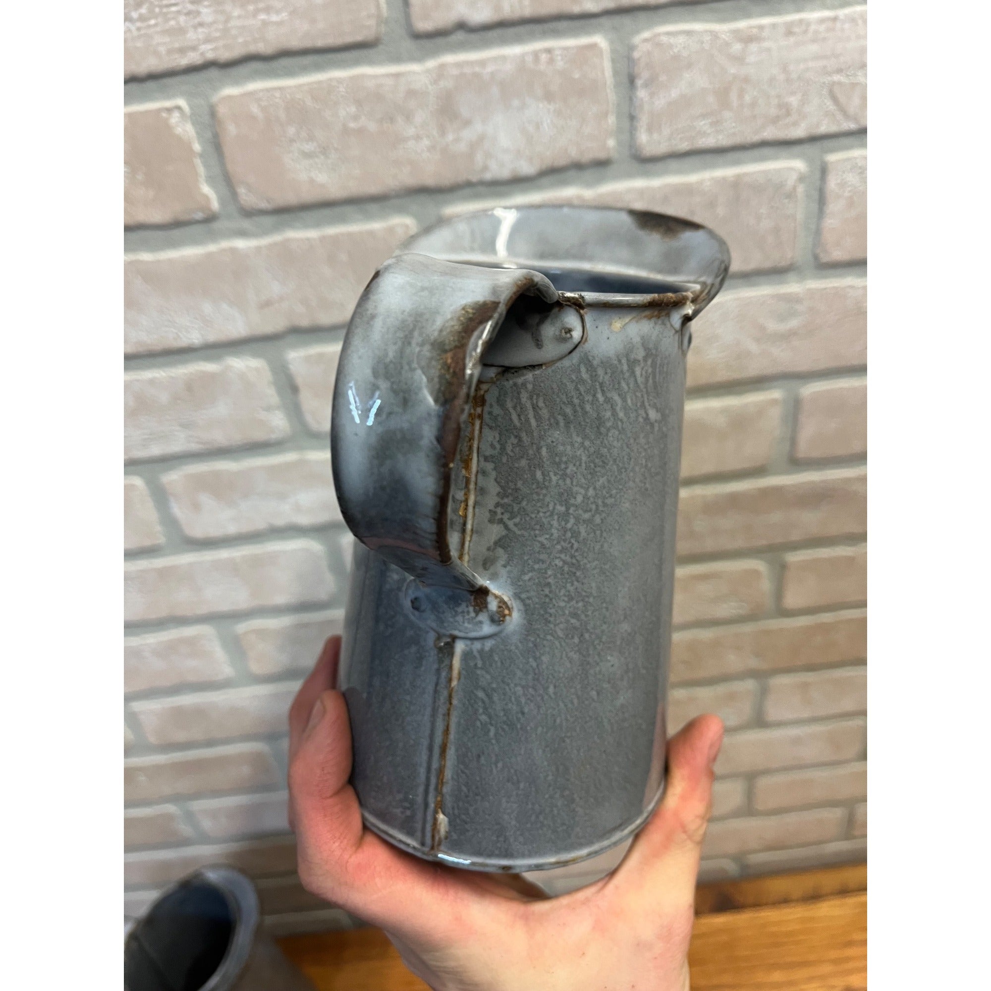 Antique Primitive Grey Graniteware Enamelware Medium Measure Farmhouse Kitchen Decor