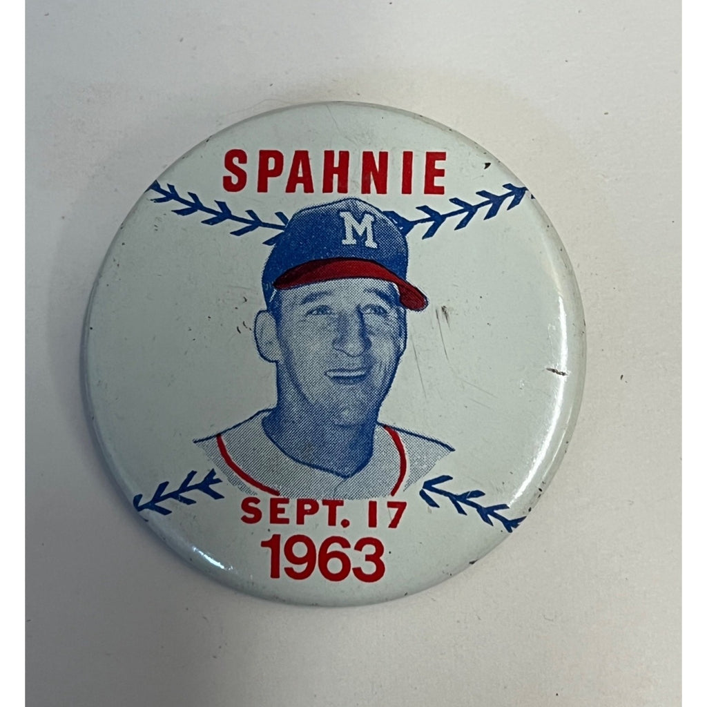 Vintage 1963 Baseball Warren Spahn Spahnie Day Milwaukee Braves Pin Back Button