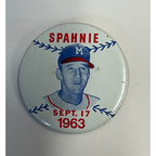 Vintage 1963 Baseball Warren Spahn Spahnie Day Milwaukee Braves Pin Back Button