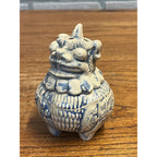 Vintage Asian Foo Dog Censer Incense Burner Blue & White Pottery Chinese 1960s
