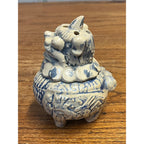 Vintage Asian Foo Dog Censer Incense Burner Blue & White Pottery Chinese 1960s