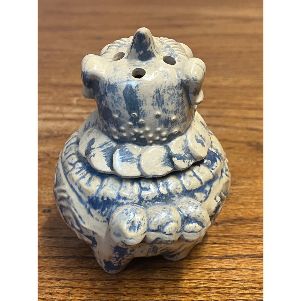 Vintage Asian Foo Dog Censer Incense Burner Blue & White Pottery Chinese 1960s